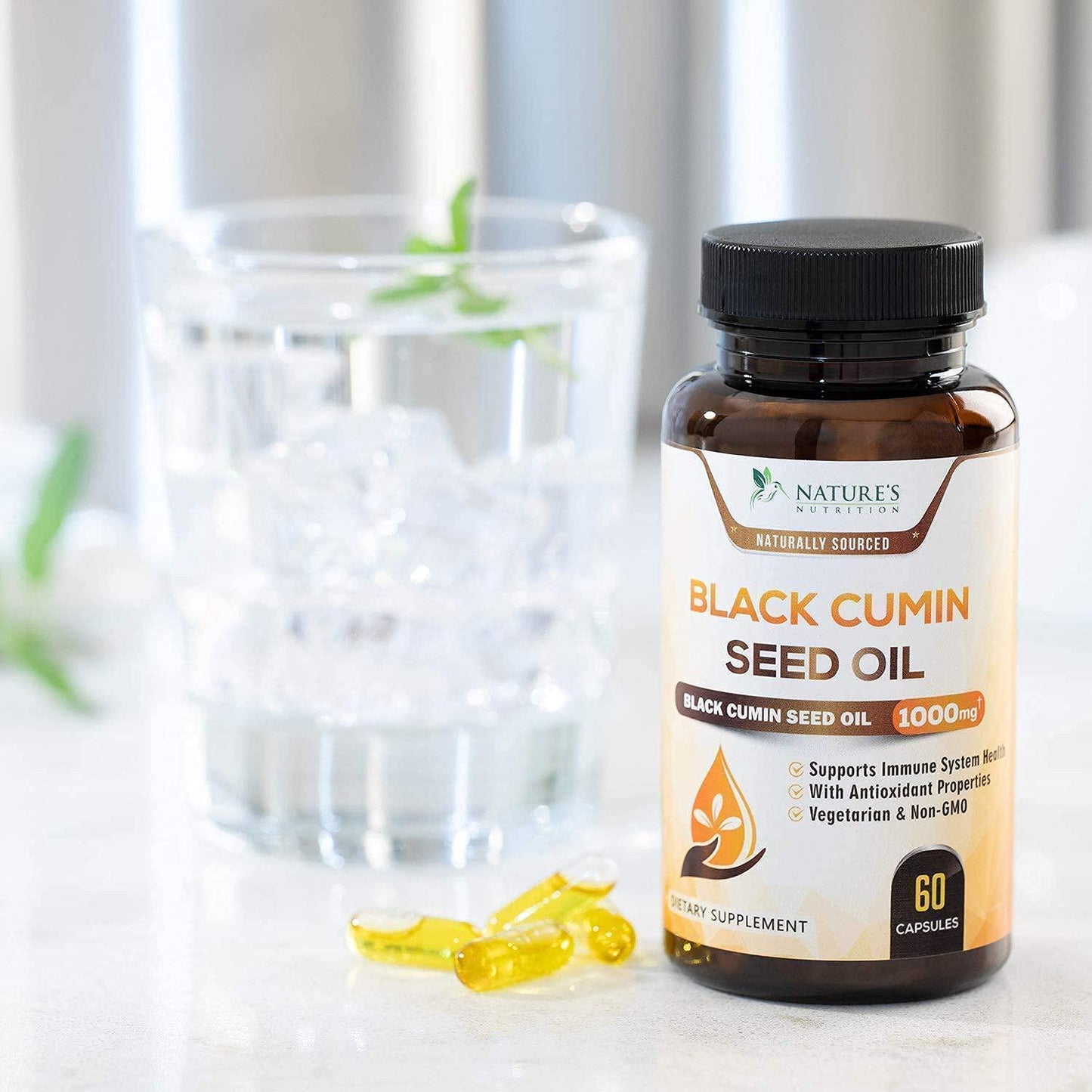 Black Seed Oil Capsules, Max Potency Cold-Pressed 1000mg - Premium Nigella Sativa Black Cumin, Amazing Antioxidant Highest Thymoquinone, Non-GMO Supplement Pills by Natures Nutrition - 60 Capsules