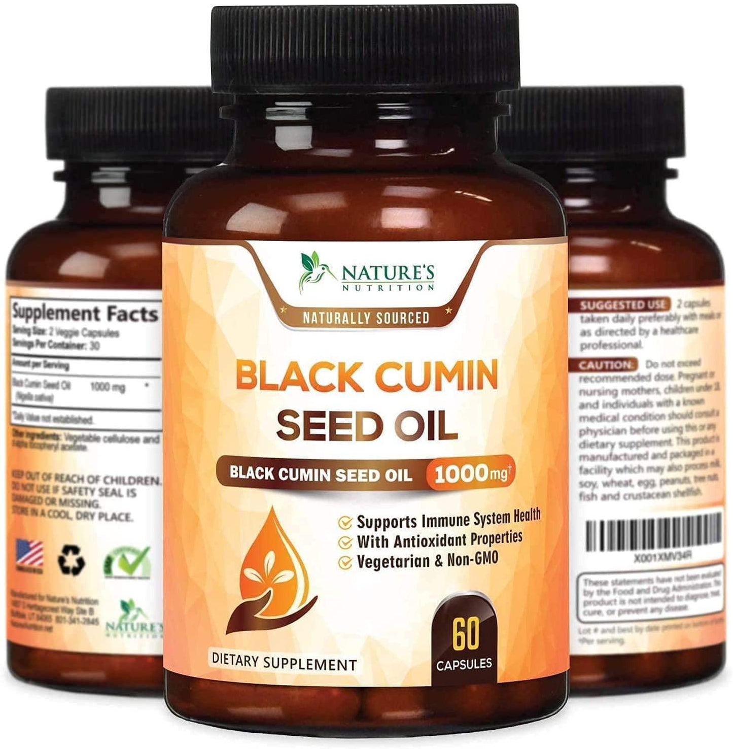Black Seed Oil Capsules, Max Potency Cold-Pressed 1000mg - Premium Nigella Sativa Black Cumin, Amazing Antioxidant Highest Thymoquinone, Non-GMO Supplement Pills by Natures Nutrition - 60 Capsules