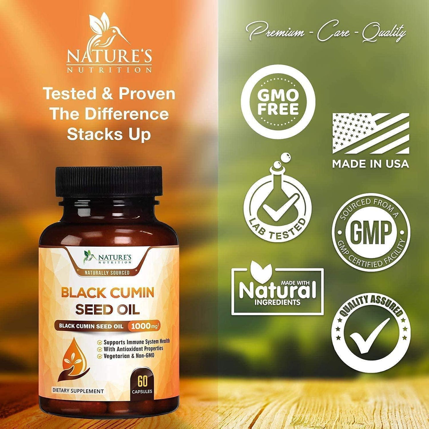 Black Seed Oil Capsules, Max Potency Cold-Pressed 1000mg - Premium Nigella Sativa Black Cumin, Amazing Antioxidant Highest Thymoquinone, Non-GMO Supplement Pills by Natures Nutrition - 60 Capsules