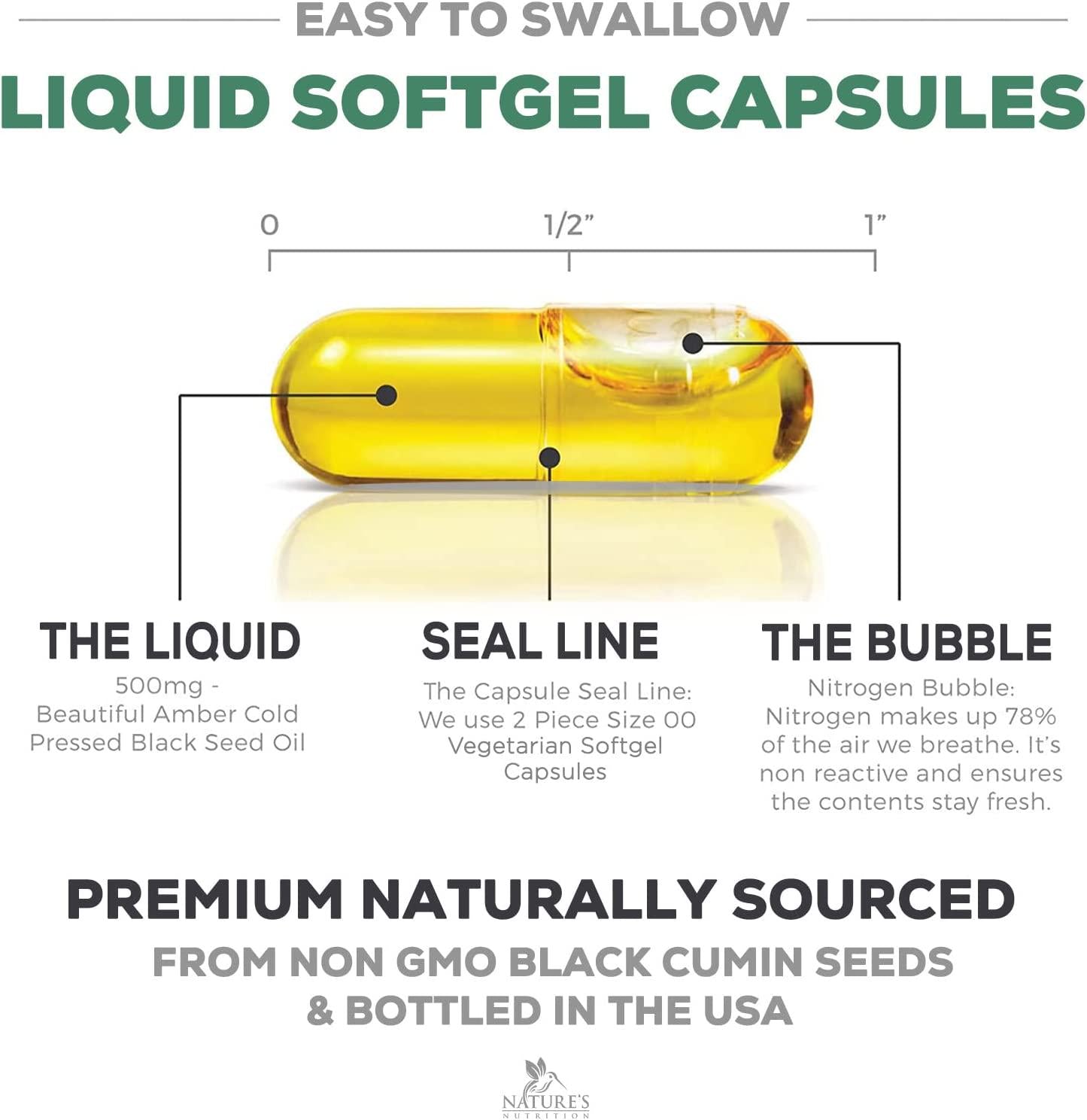 Black Seed Oil Capsules, 1000mg Premium Nigella Sativa Black Cumin Seed Oil, Non GMO, Vegetarian, Liquid Blackseed Oil Supplement (180 Capsules)