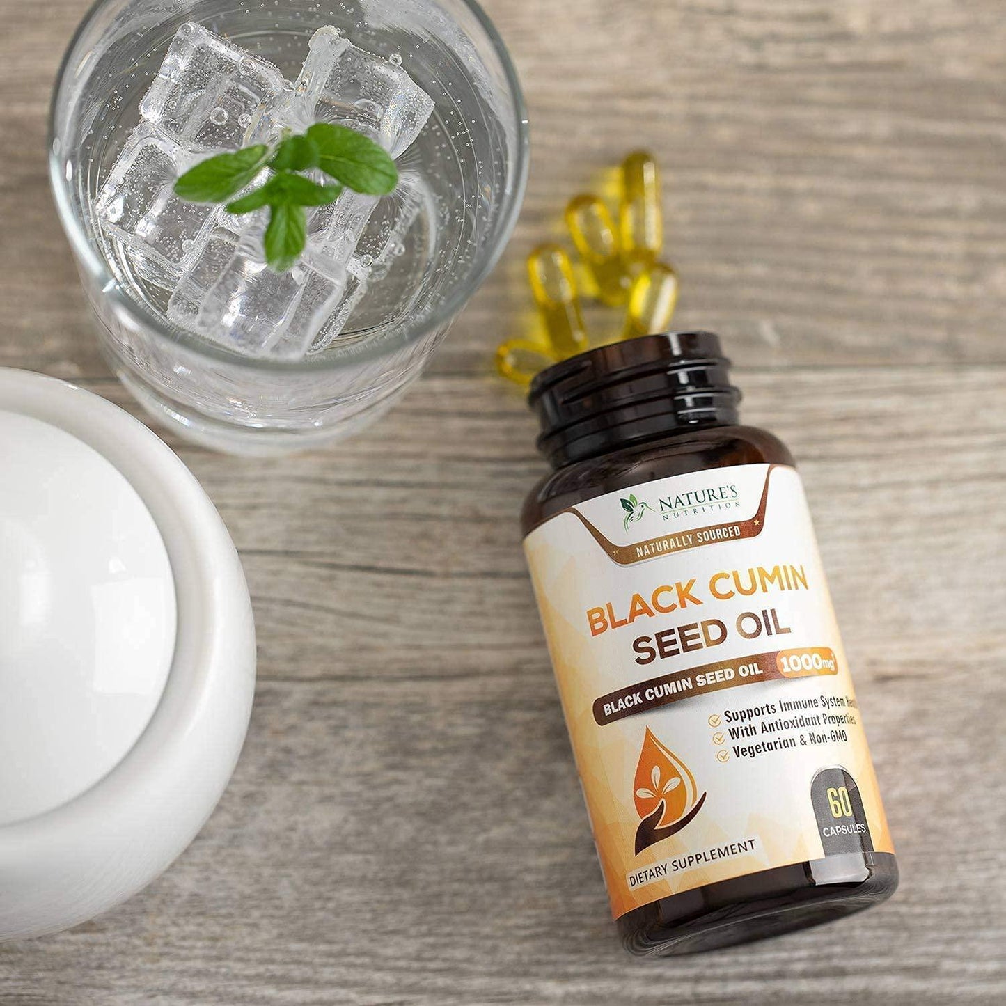 Black Seed Oil Capsules, Max Potency Cold-Pressed 1000mg - Premium Nigella Sativa Black Cumin, Amazing Antioxidant Highest Thymoquinone, Non-GMO Supplement Pills by Natures Nutrition - 60 Capsules