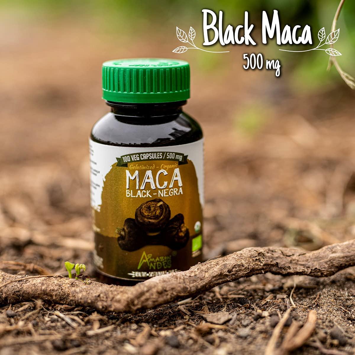 Black maca Root Powder - 100 Pills * 500 mg -100% Vegan Capsules - Organic Supplement - Andes