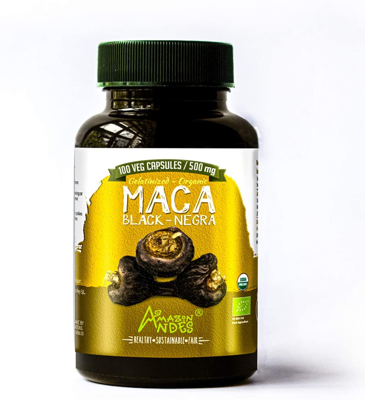 Black maca Root Powder - 100 Pills * 500 mg -100% Vegan Capsules - Organic Supplement - Andes