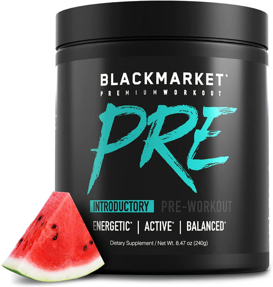 Blackmarket Pre Workout Powder - 30 Servings of Preworkout - Watermelon Flavored Energy Drink Mix Formulated for Men and Women - Without Creatine - Supplements and Sports Nutrition Pre-Workout Product