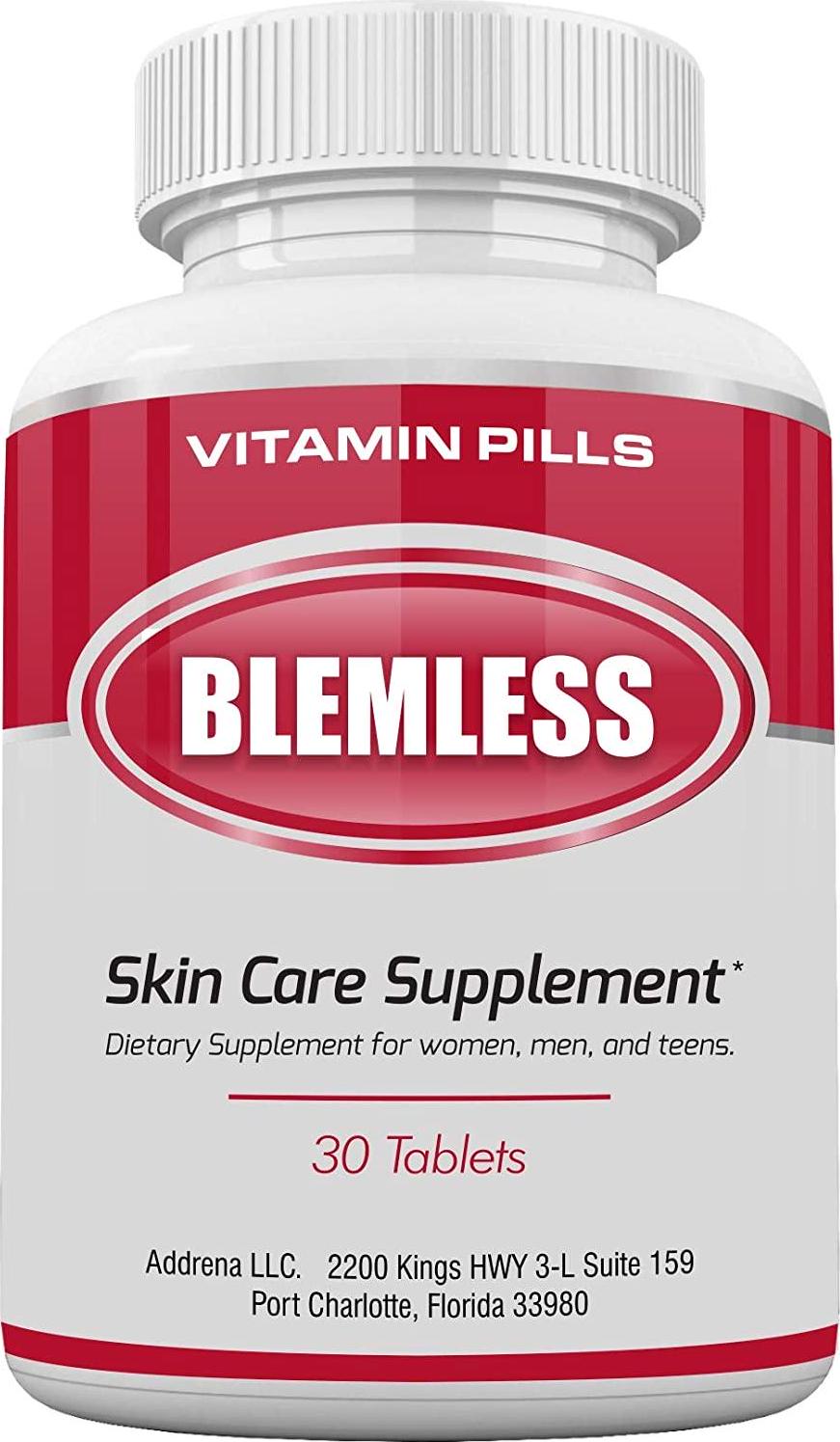 Blemless 30 Day Clear Skin Supplements Pill- Best Tablets for Oily Skin and a Glowing Complexion | Vitamin Pills for Women and Men That May Help Some Spots and Blemishes