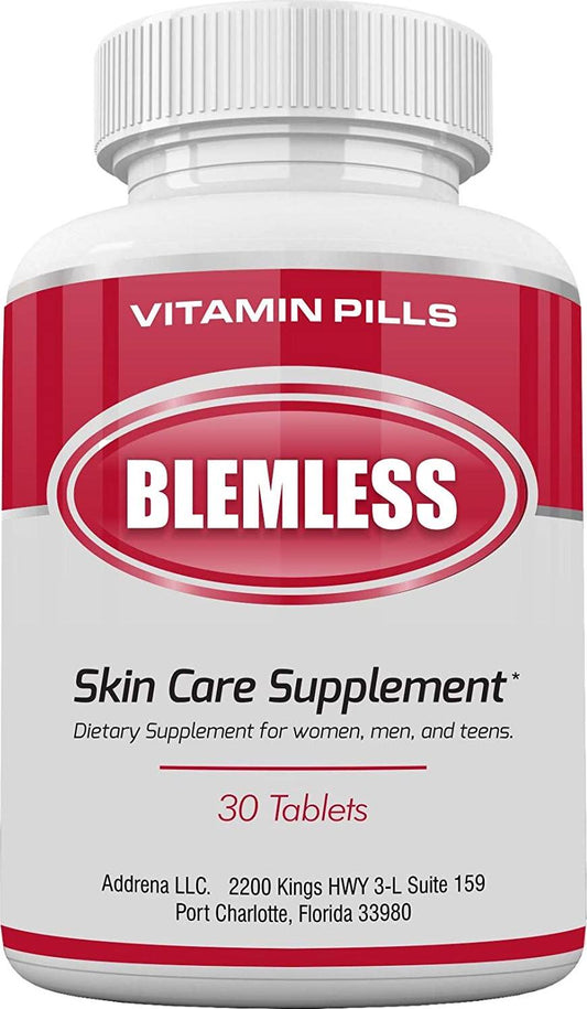 Blemless 30 Day Clear Skin Supplements Pill- Best Tablets for Oily Skin and a Glowing Complexion | Vitamin Pills for Women and Men That May Help Some Spots and Blemishes