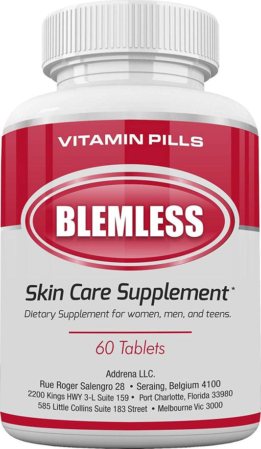 Blemless Clear Skin Supplements Pill- Best Tablets for Oily Skin and a Glowing Complexion | Vitamin Pills for Women and Men That May Help Some Spots and Blemishes 60CT
