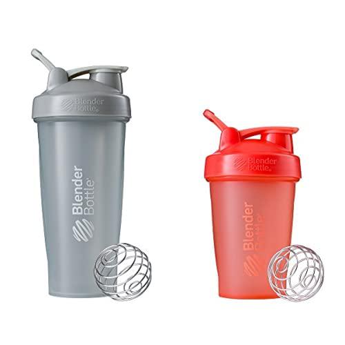 BlenderBottle Classic Loop Top Shaker Bottle, 28-Ounce, Pebble Grey and Classic Loop Top Shaker Bottle, 20-Ounce, Coral/Coral