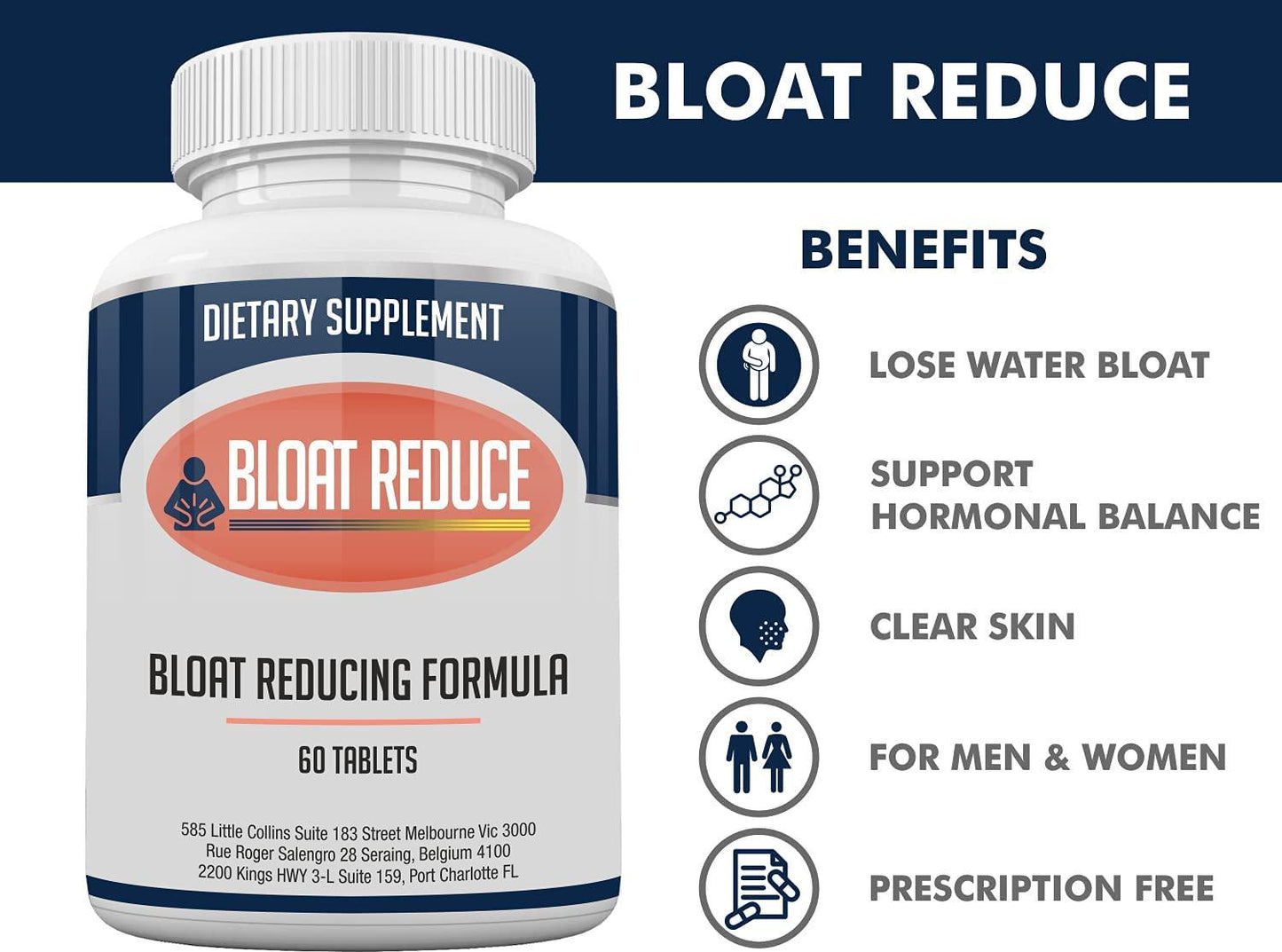 Bloat-Reduce- Best Bloating Pills Vitamin Supplement for Belly, Stomach, Tummy, Face, and Chest Bloat Caused by Water Retention and Excess Fluids