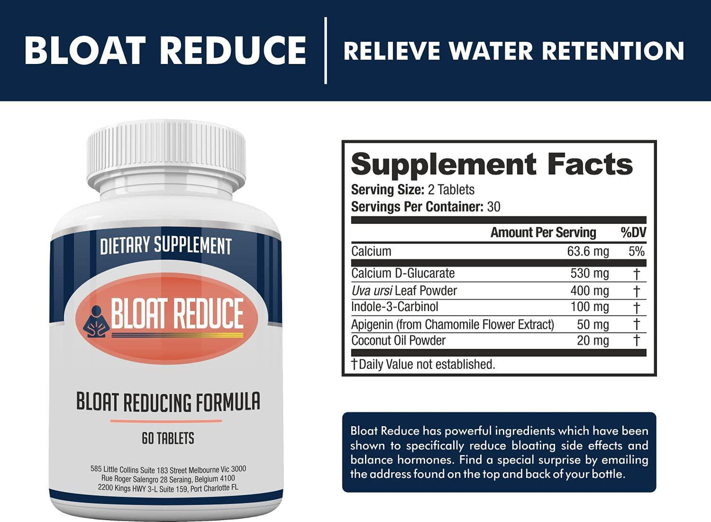 Bloat-Reduce- Best Bloating Pills Vitamin Supplement for Belly, Stomach, Tummy, Face, and Chest Bloat Caused by Water Retention and Excess Fluids