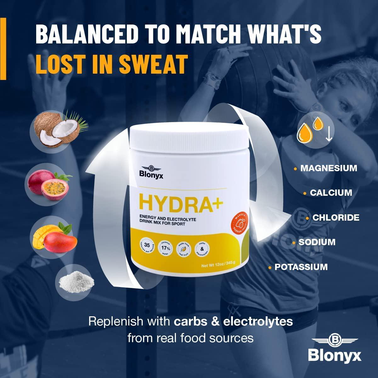 Blonyx Hydra+, Mango and Passionfruit, Energy and Electrolyte Drink Powder for Sport, 30 Servings, 345g