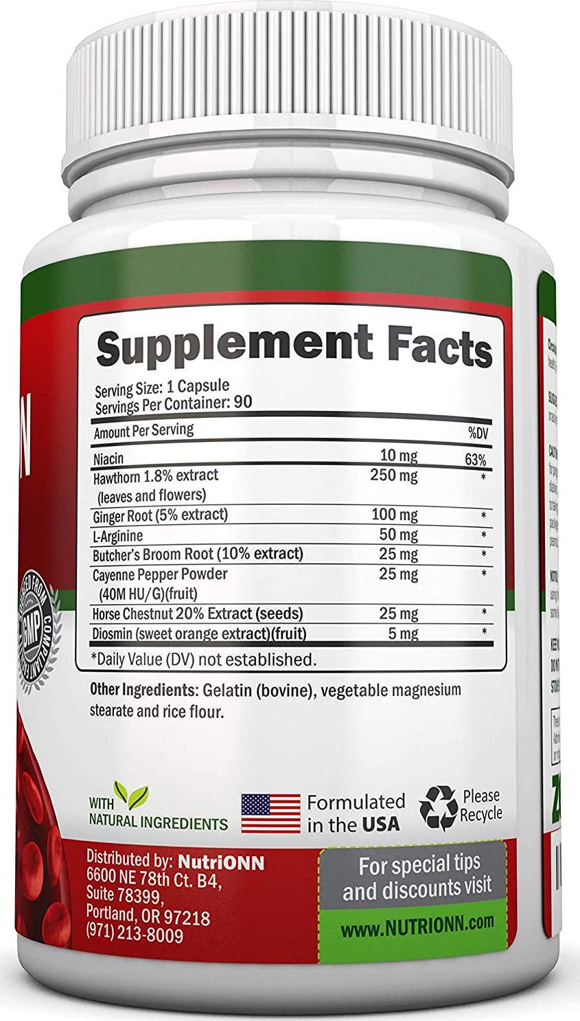 Blood Circulation Support - All Herbal Supplement for Healthy Blood Flow, Arteries and Veins - Promotes Leg Comfort - with Hawthorn, Niacin, L-Arginine, Butcher’s Broom, Cayenne Pepper, Horse Chestnut