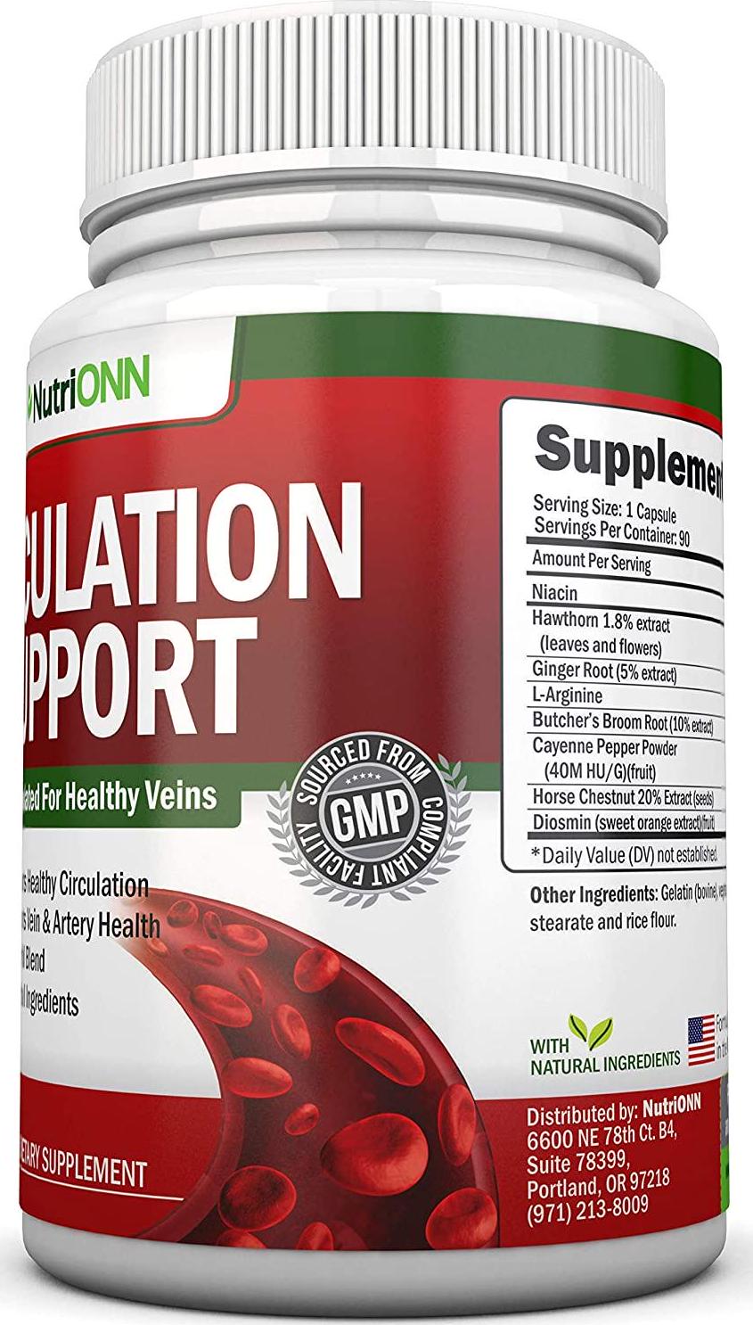 Blood Circulation Support - All Herbal Supplement for Healthy Blood Flow, Arteries and Veins - Promotes Leg Comfort - with Hawthorn, Niacin, L-Arginine, Butcher’s Broom, Cayenne Pepper, Horse Chestnut