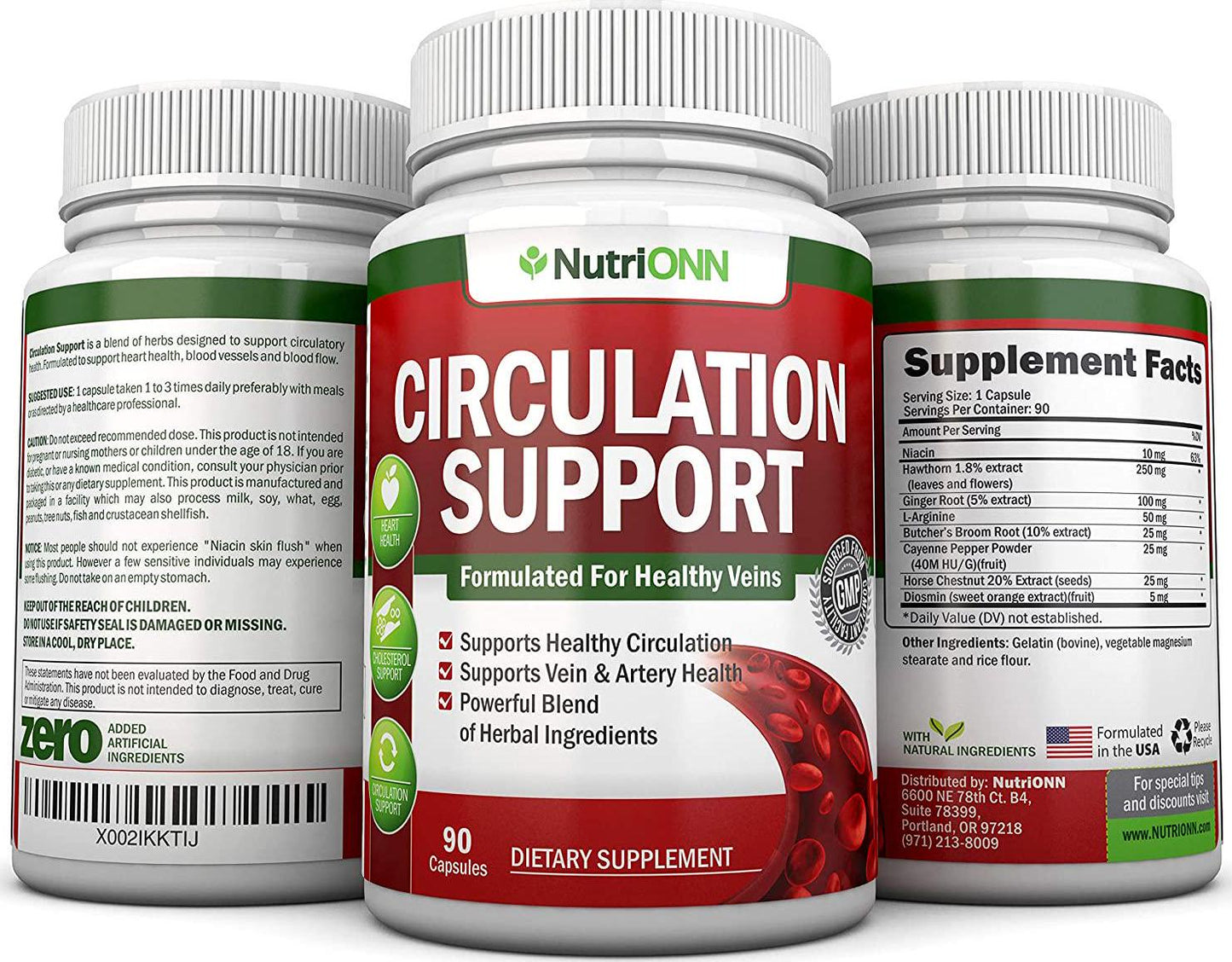 Blood Circulation Support - All Herbal Supplement for Healthy Blood Flow, Arteries and Veins - Promotes Leg Comfort - with Hawthorn, Niacin, L-Arginine, Butcher’s Broom, Cayenne Pepper, Horse Chestnut