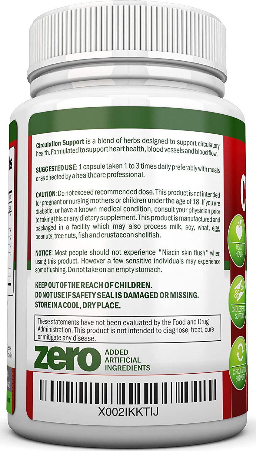 Blood Circulation Support - All Herbal Supplement for Healthy Blood Flow, Arteries and Veins - Promotes Leg Comfort - with Hawthorn, Niacin, L-Arginine, Butcher’s Broom, Cayenne Pepper, Horse Chestnut