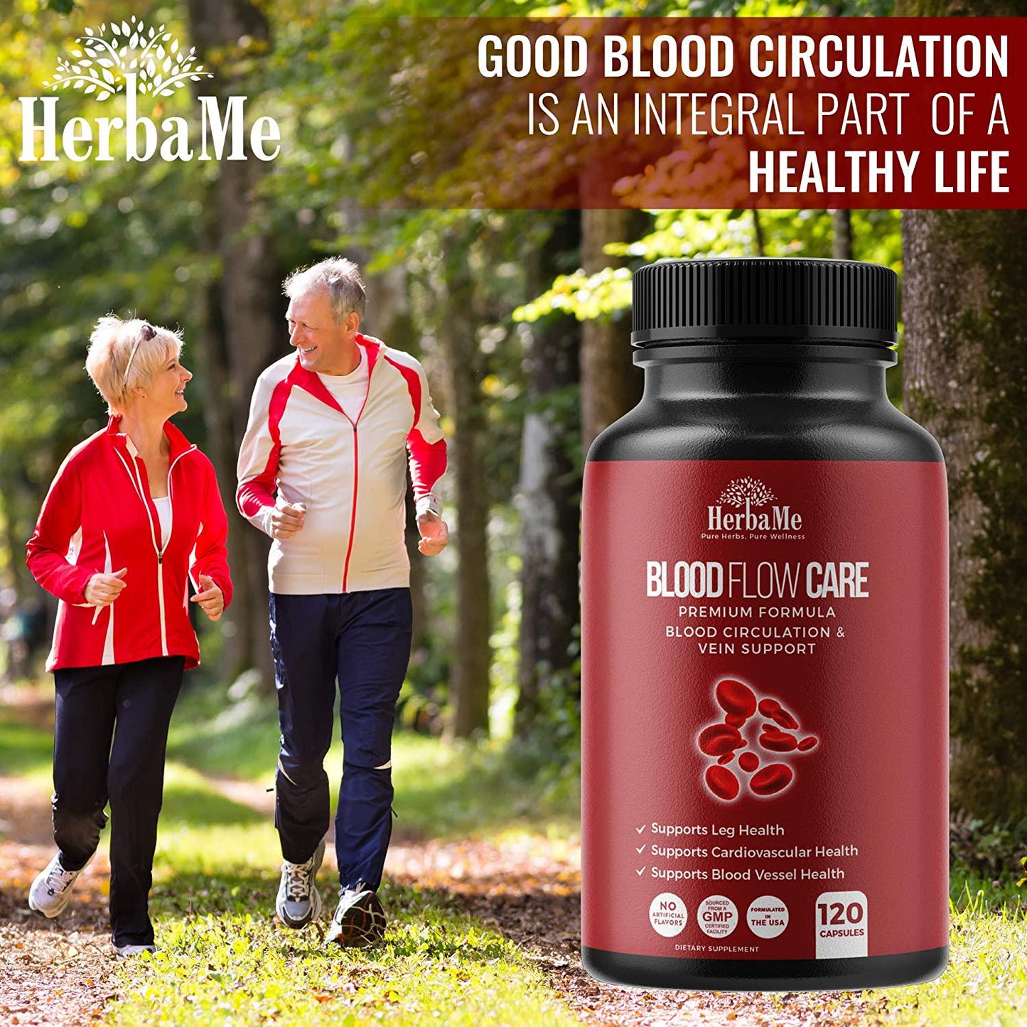 Blood Circulation Supplement by HerbaMe, 120 Capsules, Helps Reduce Spider and Varicose Veins, Supports Vessels, Leg and Cardiovascular Health with Niacin, L-Arginine, Ginger, Cayenne Pepper, Diosmin and Hawthorn