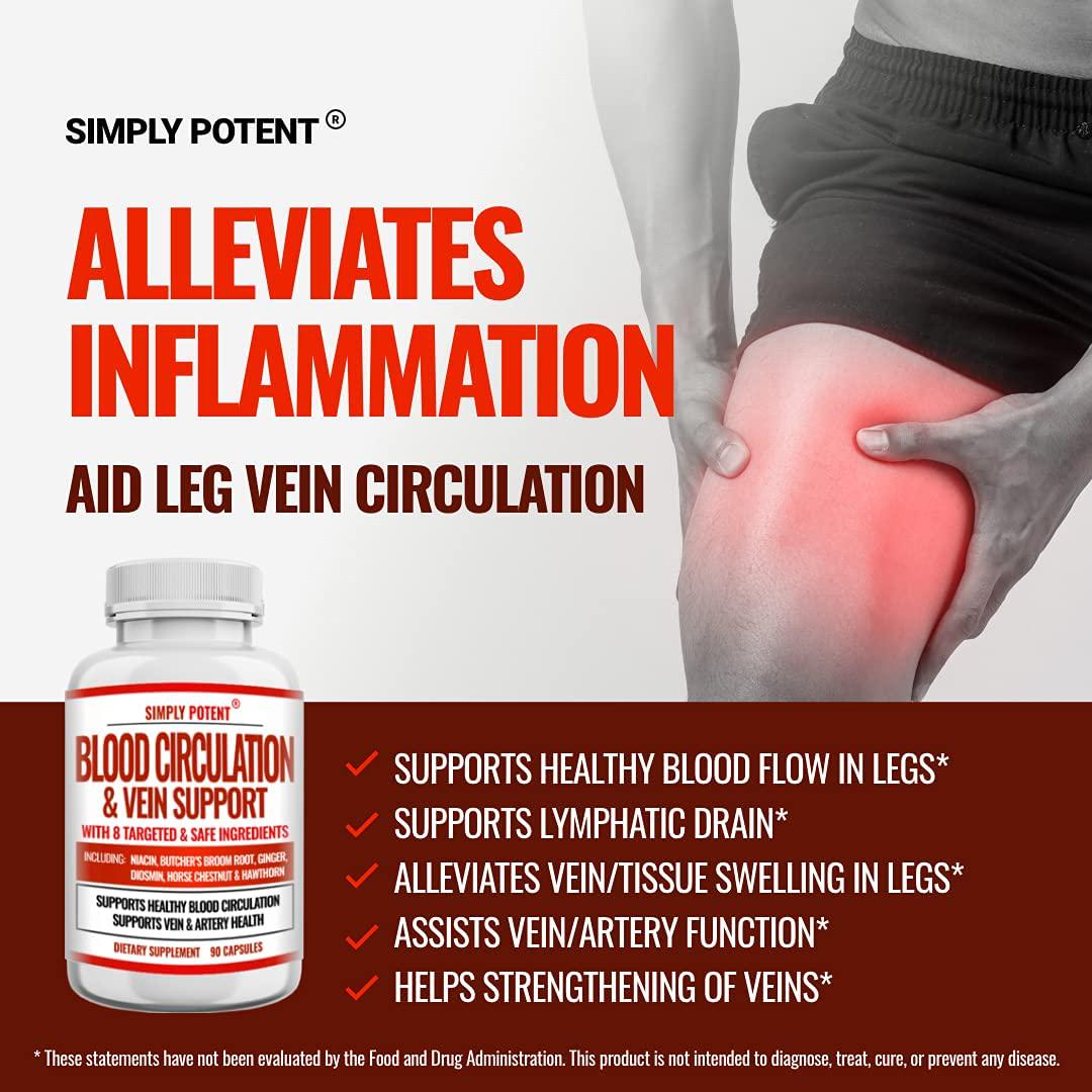 Blood Circulation and Vein Support Supplement, Helps Reduce Spider and Varicose Veins, Supports Vessels, Leg and Cardiovascular Health w/ Niacin, L-Arginine, Ginger, Cayenne Pepper, Hawthorn (Pack of 1)
