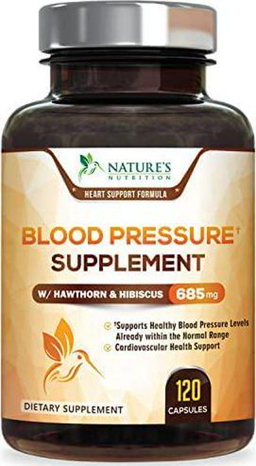 Blood Pressure Supplement Highest Potency Cardiovascular Support 690mg - Heart Health Vitamins - Made in USA - Best Vegan Naturally Lowering BP Pill with Garlic, Hawthorn and Hibiscus - 120 Capsules