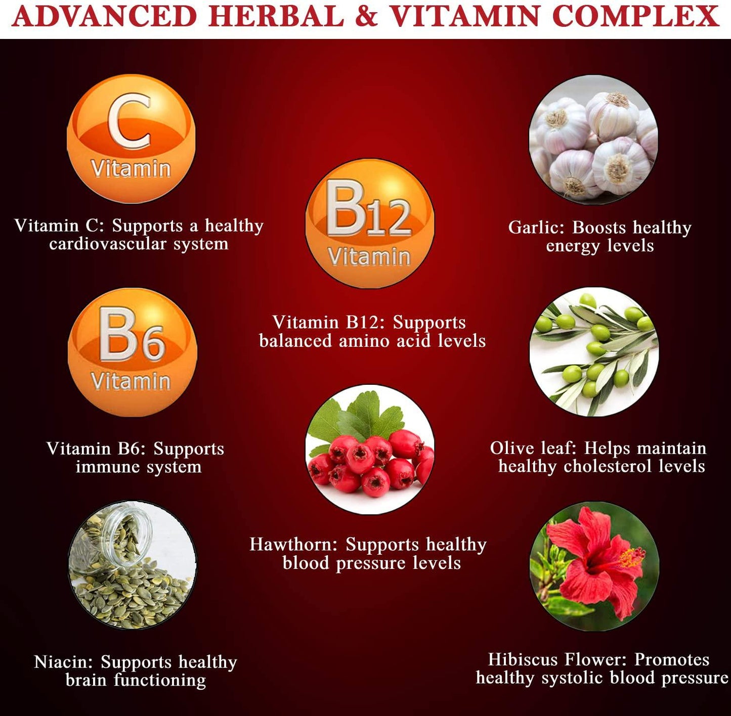 Blood Pressure Supplement to Support Circulation, Cardiovascular Health and Blood Pressure Naturally Advanced Herb and Vitamin Complex with Niacin, Hawthorn Extract and Hibiscus 90 Capsules by Neonutrix