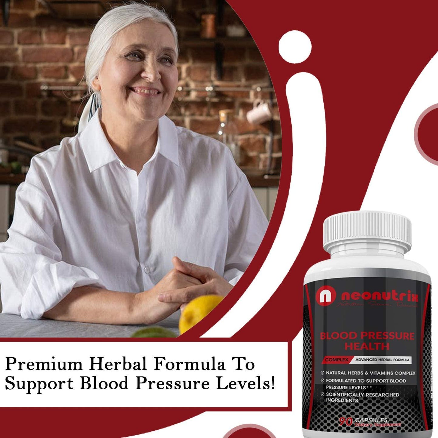 Blood Pressure Supplement to Support Circulation, Cardiovascular Health and Blood Pressure Naturally Advanced Herb and Vitamin Complex with Niacin, Hawthorn Extract and Hibiscus 90 Capsules by Neonutrix