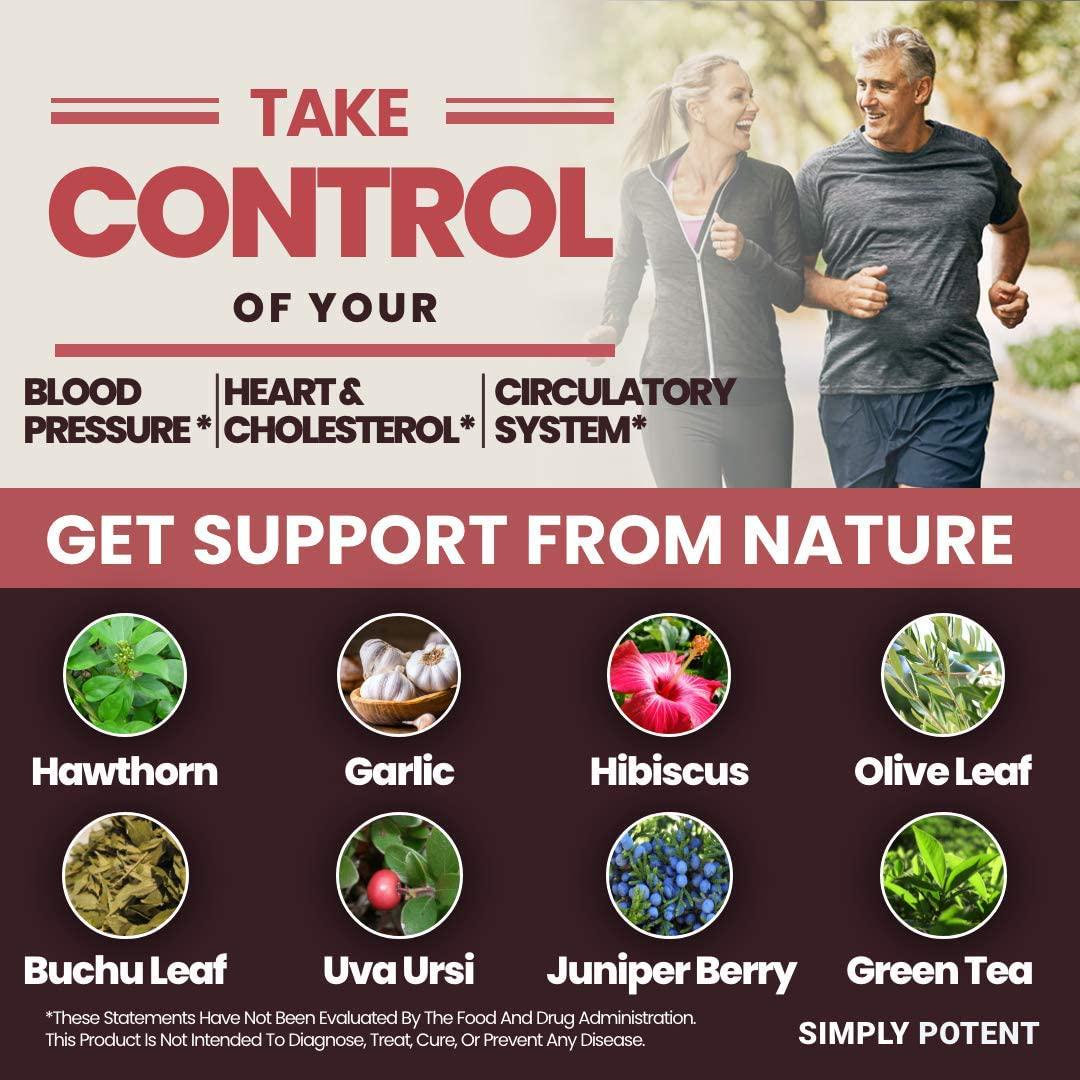 Blood Pressure Support Supplement, 90 Natural High Blood Pressure Capsules w/13 Vitamins and Herbs Including B12, Hawthorn, Olive Leaf, Garlic and Hibiscus for BP Hypertension, Heart and Circulatory Health