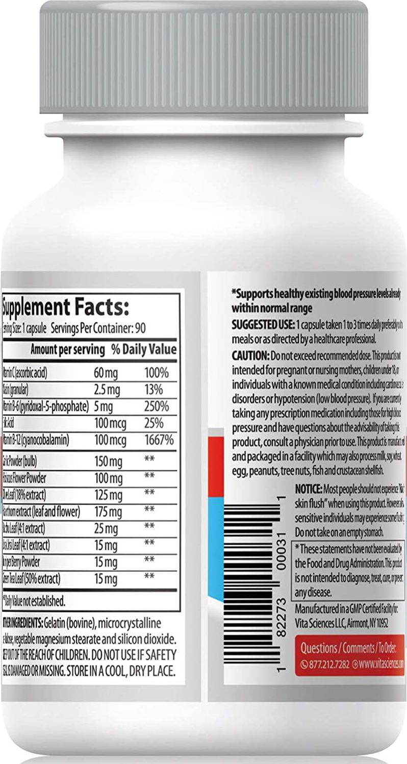 Blood Pressure Support Formula - Naturally Promote Healthy Blood Pressure with Hawthorn Berry, Niacin, Garlic Extract for Healthier Heart, Brain, and Blood Pressure