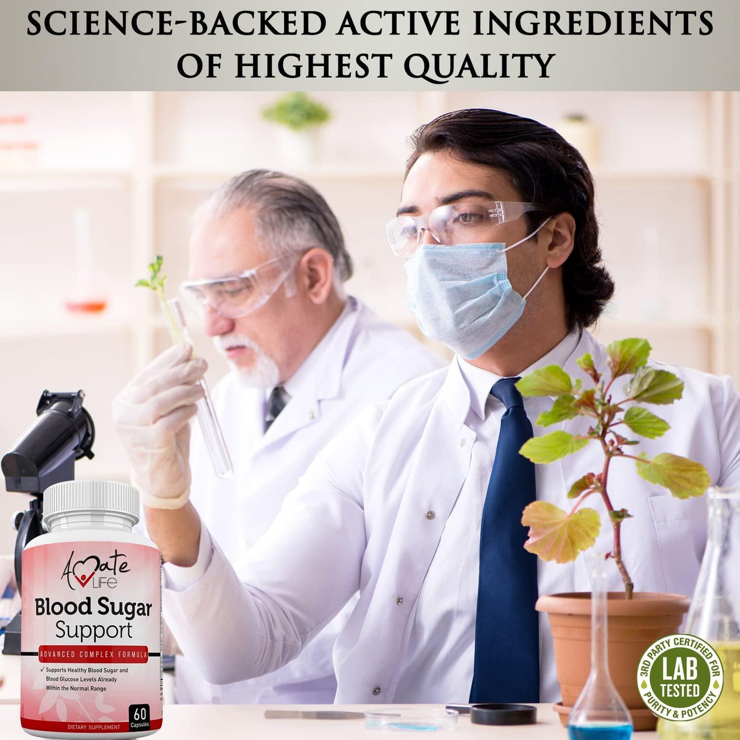 Blood Sugar Support Supplement with Biotin, Cassia Cinnamon, Vitamin C and Vitamin E - Sugar, Glucose, Insulin and Cholesterol Control Pills Supplement - 60 Capsules by Amate Life