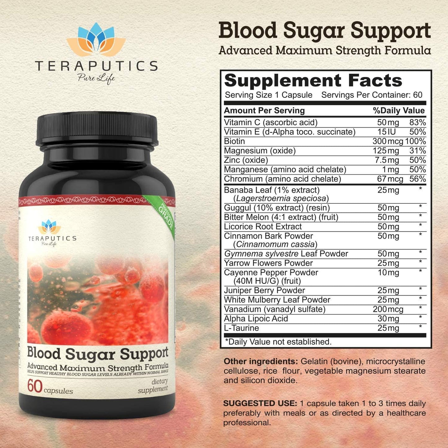 Blood Sugar Support - 20 Premium Ingredients - Alpha Lipoic Acid, Cinnamon, Chromium, Manganese + 16 More, 600mg, 60 Servings, Full Spectrum Glucose, Insulin, Cholesterol Control Supplement