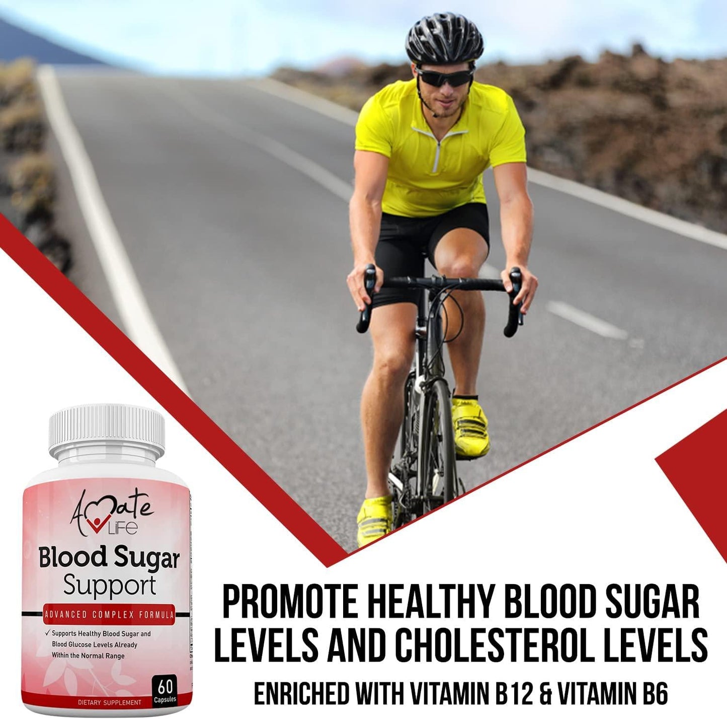 Blood Sugar Support Supplement with Biotin, Cassia Cinnamon, Vitamin C and Vitamin E - Sugar, Glucose, Insulin and Cholesterol Control Pills Supplement - 60 Capsules by Amate Life