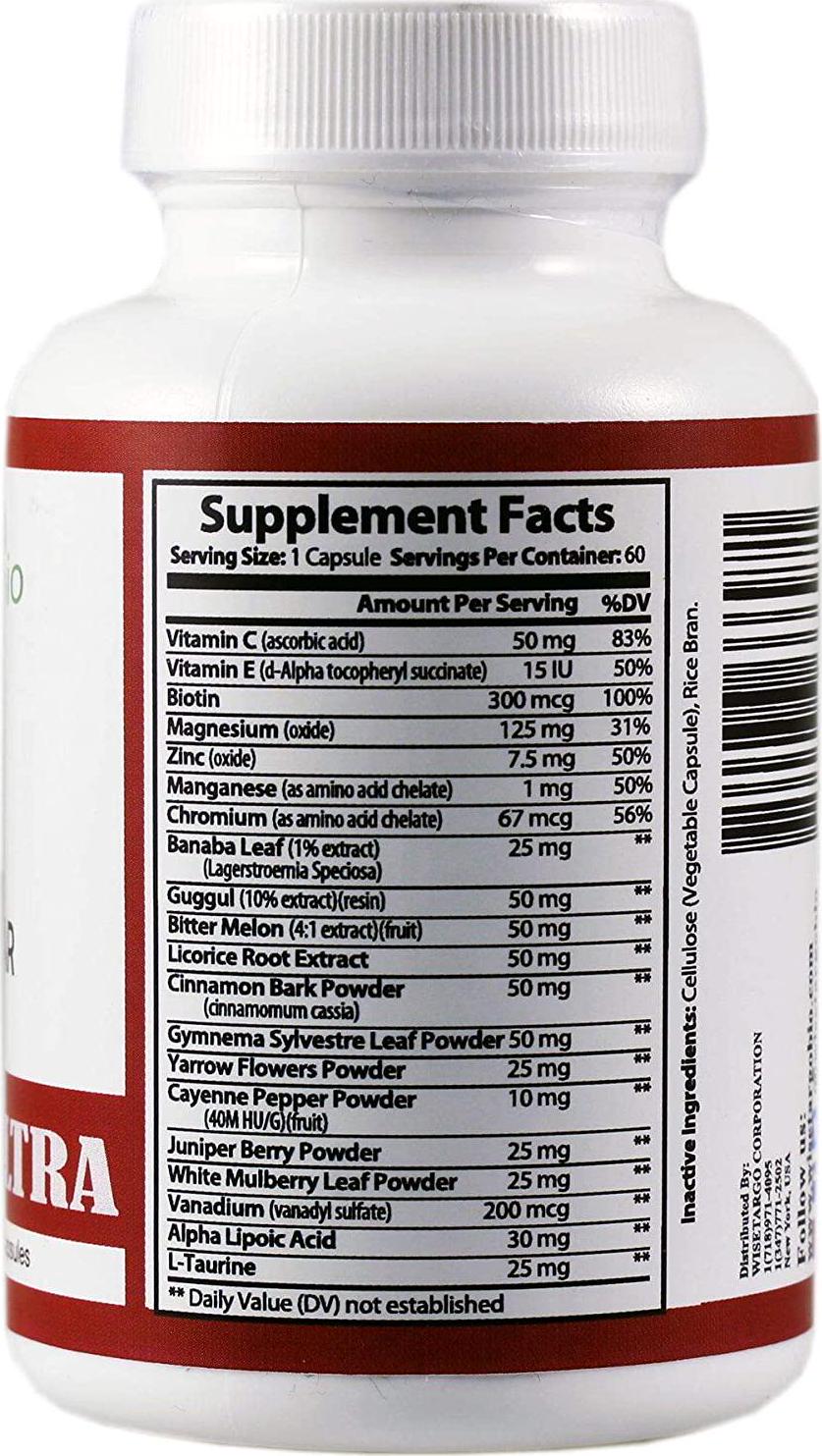 Blood Sugar Support - Controls Glucose, Cholesterol and Insulin, Healthy Heart, Made in USA