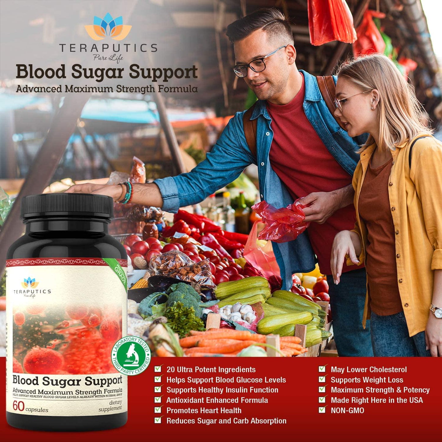 Blood Sugar Support - 20 Premium Ingredients - Alpha Lipoic Acid, Cinnamon, Chromium, Manganese + 16 More, 600mg, 60 Servings, Full Spectrum Glucose, Insulin, Cholesterol Control Supplement