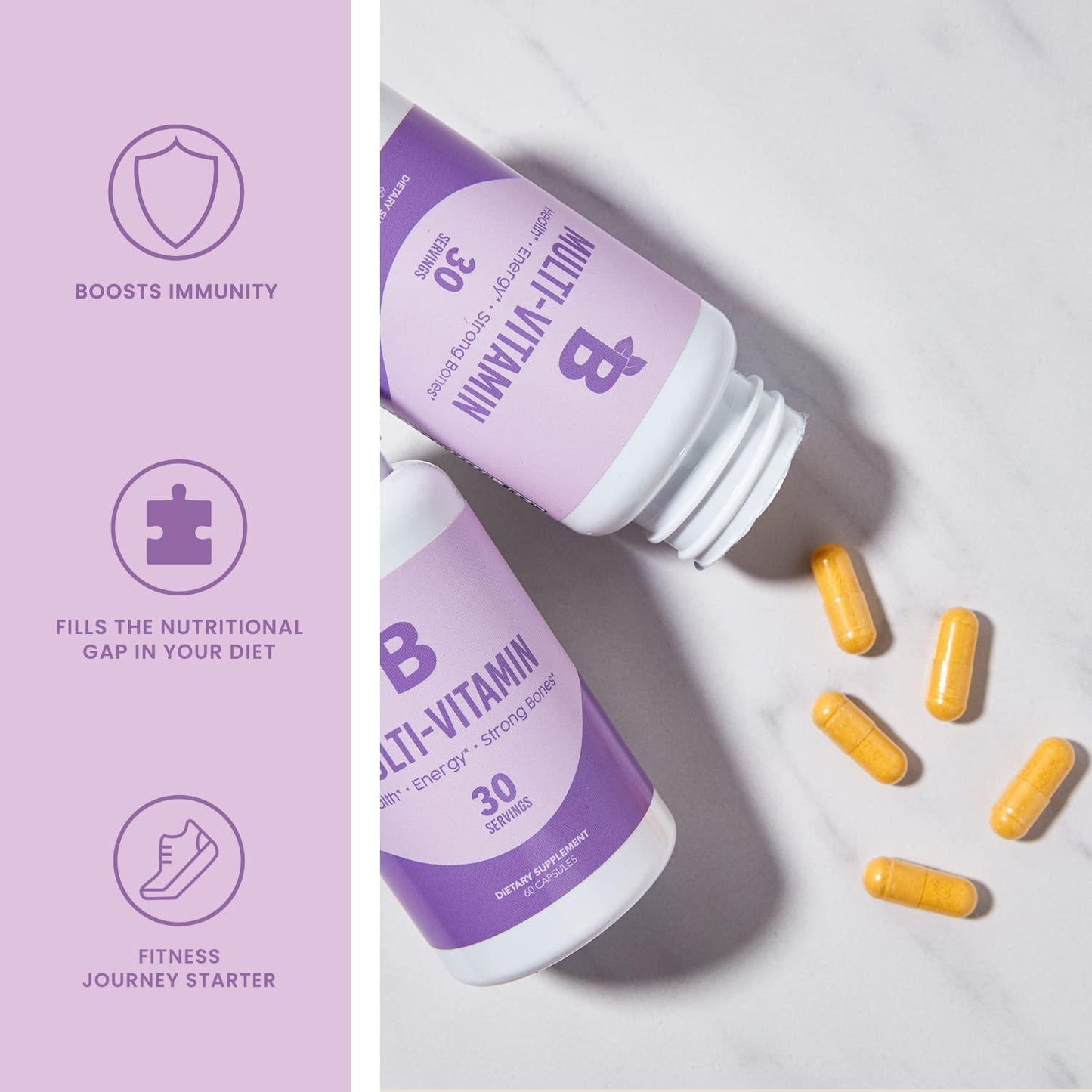 Bloom Nutrition Daily Multivitamin for Women | 18 Essential Nutrients: Vitamin A, B1, B2, B3, B6, B12, C, D, E, K, Folate, Iron, Magnesium, Zinc and More | 60 Capsules