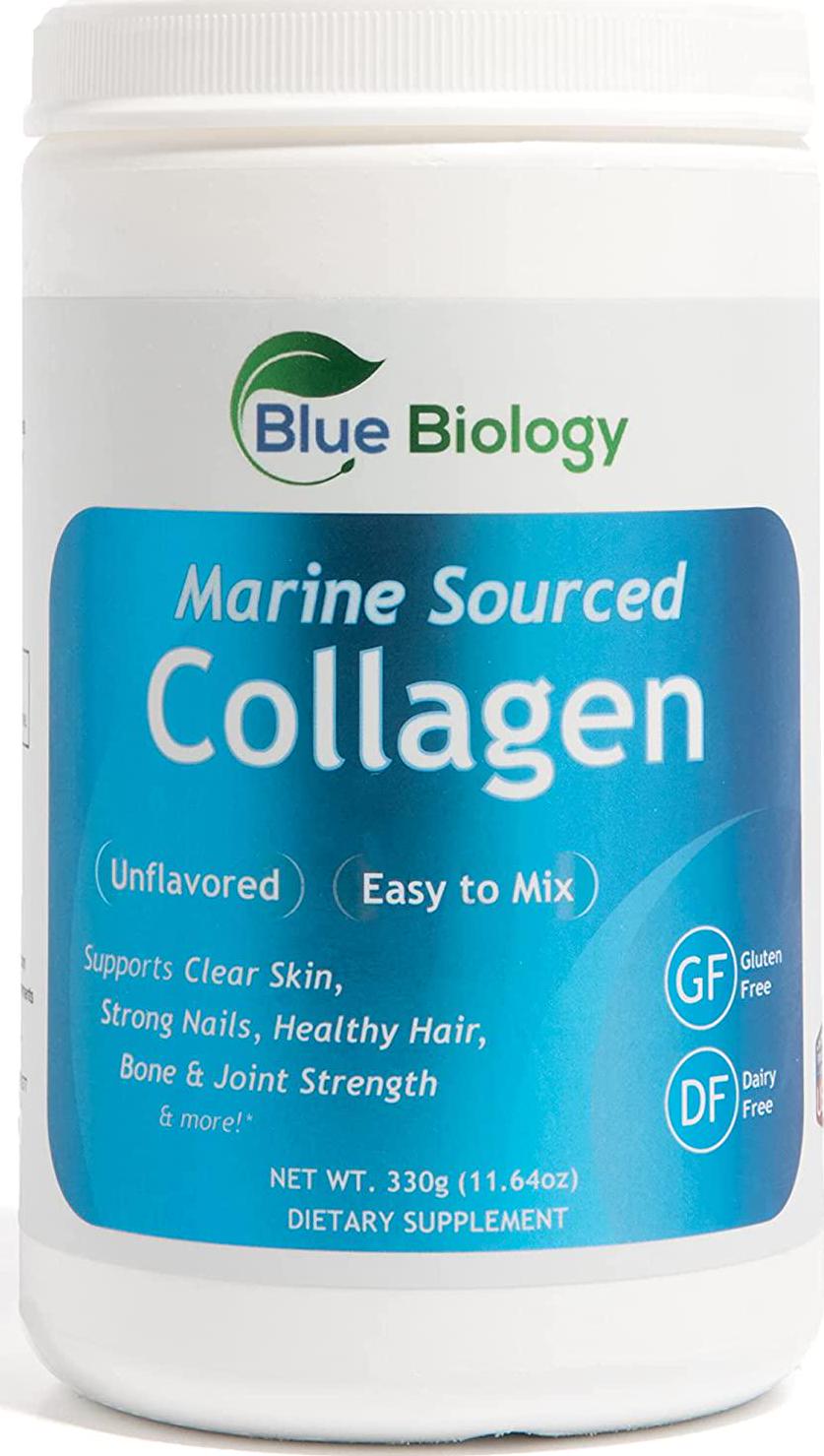 BlueBiology Collagen Powder - Hydrolyzed (Enhanced Absorption) Marine Collagen - Sports Recovery, Hair Growth - 11g Natural Protein - Skin, Nails, and Joint Health - Keto - No Flavoring