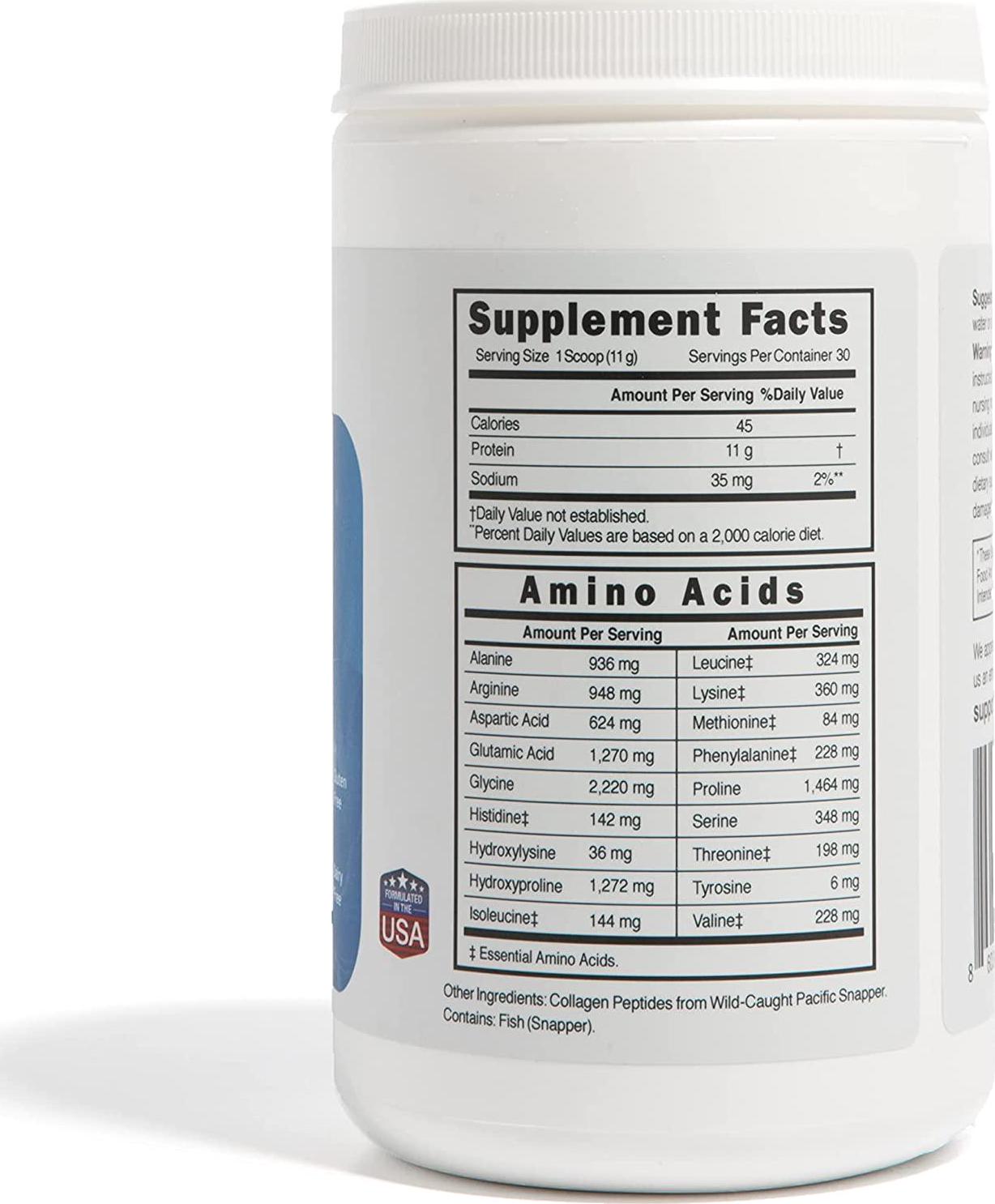 BlueBiology Collagen Powder - Hydrolyzed (Enhanced Absorption) Marine Collagen - Sports Recovery, Hair Growth - 11g Natural Protein - Skin, Nails, and Joint Health - Keto - No Flavoring