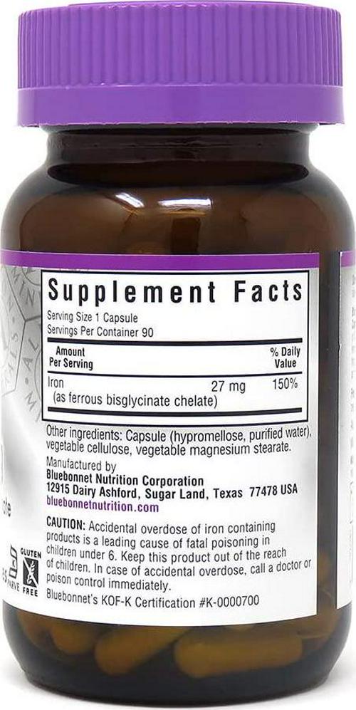 BlueBonnet Albion Extra Strength Chelated Iron Vegetarian Capsules, 90 Count