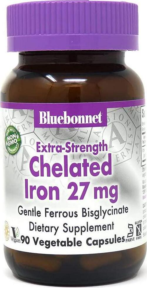 BlueBonnet Albion Extra Strength Chelated Iron Vegetarian Capsules, 90 Count
