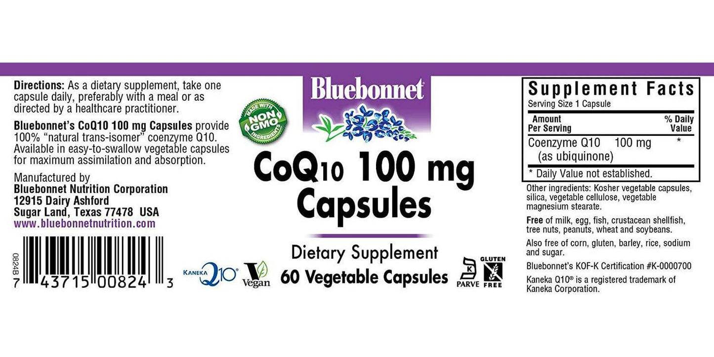 BlueBonnet CoQ-10 Vegetarian Capsules, 100 mg, 60 Count