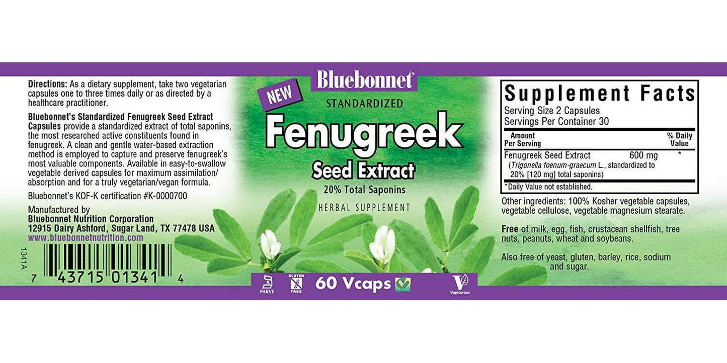 BlueBonnet Fenugreek Seed Extract Supplement, 60 Count