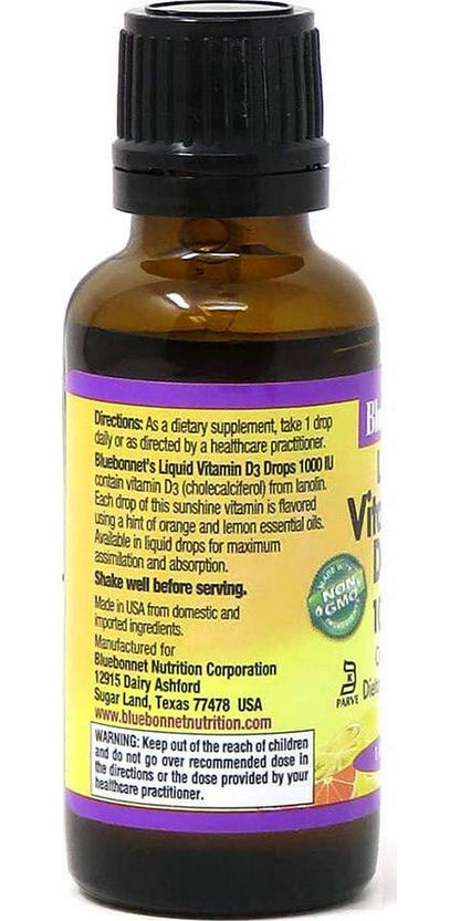 BlueBonnet Liquid Vitamin D3 Drops 1000 IU, Citrus, Transparent, Scented, 1 Fl Oz