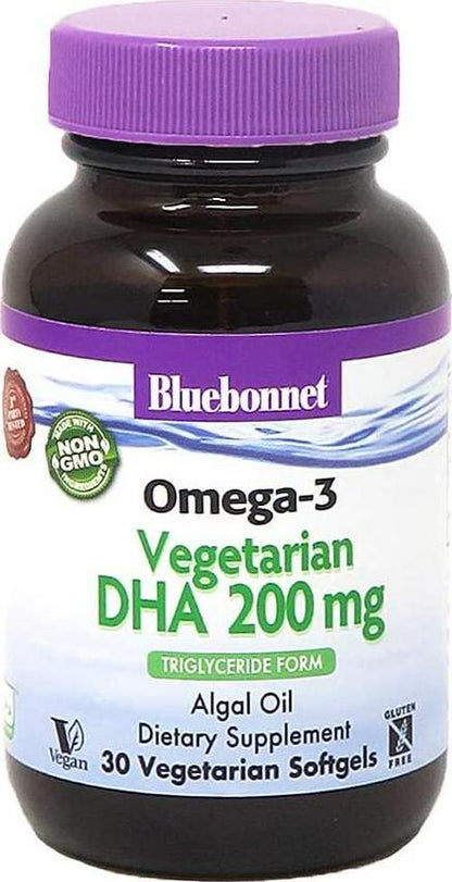 BlueBonnet Natural Omega-3 Vegetarian DHA Vegetarian Softgels, 200 mg, 30 Count