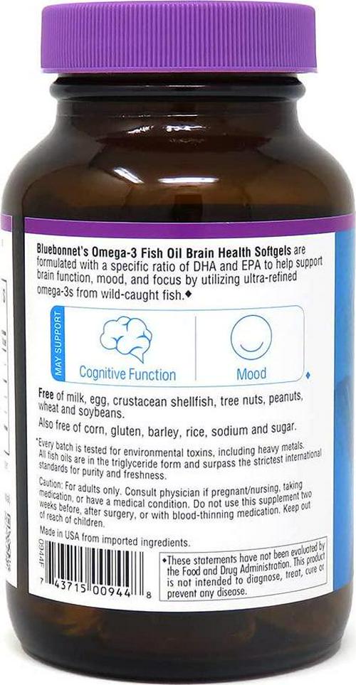 BlueBonnet Natural Omega-3 Brain Formula Softgels, 60 Count