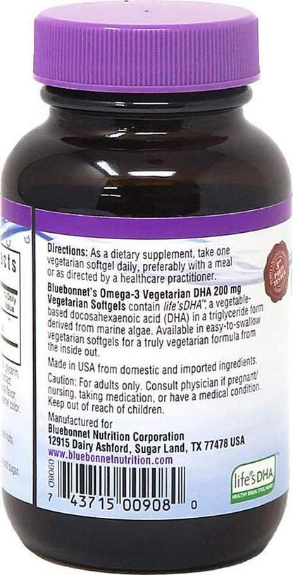 BlueBonnet Natural Omega-3 Vegetarian DHA Vegetarian Softgels, 200 mg, 30 Count