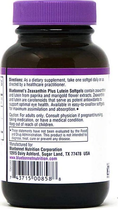 BlueBonnet Zeaxanthin Plus Lutein Softgels, 30 Count