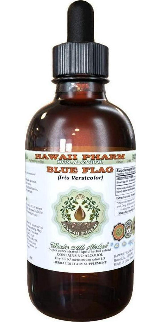Blue Flag Alcohol-Free Liquid Extract, Organic Blue Flag (Iris versicolor) Dried Root Glycerite Hawaii Pharm Natural Herbal Supplement 2 oz