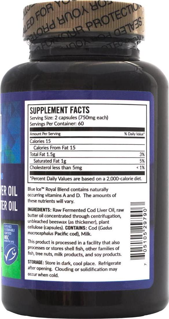 Blue Ice Royal Butter Oil / Fermented Cod Liver Oil Blend (240 Capsules) 2 bottles of 120 capsules