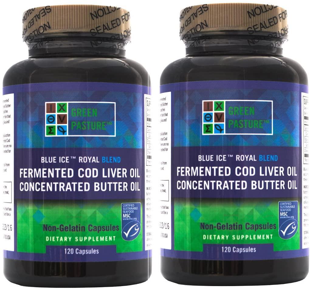 Blue Ice Royal Butter Oil / Fermented Cod Liver Oil Blend (240 Capsules) 2 bottles of 120 capsules