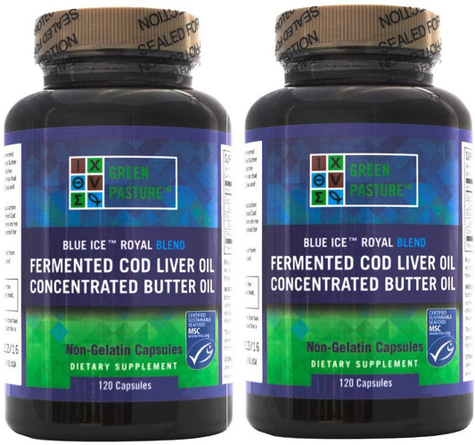 Blue Ice Royal Butter Oil / Fermented Cod Liver Oil Blend (240 Capsules) 2 bottles of 120 capsules
