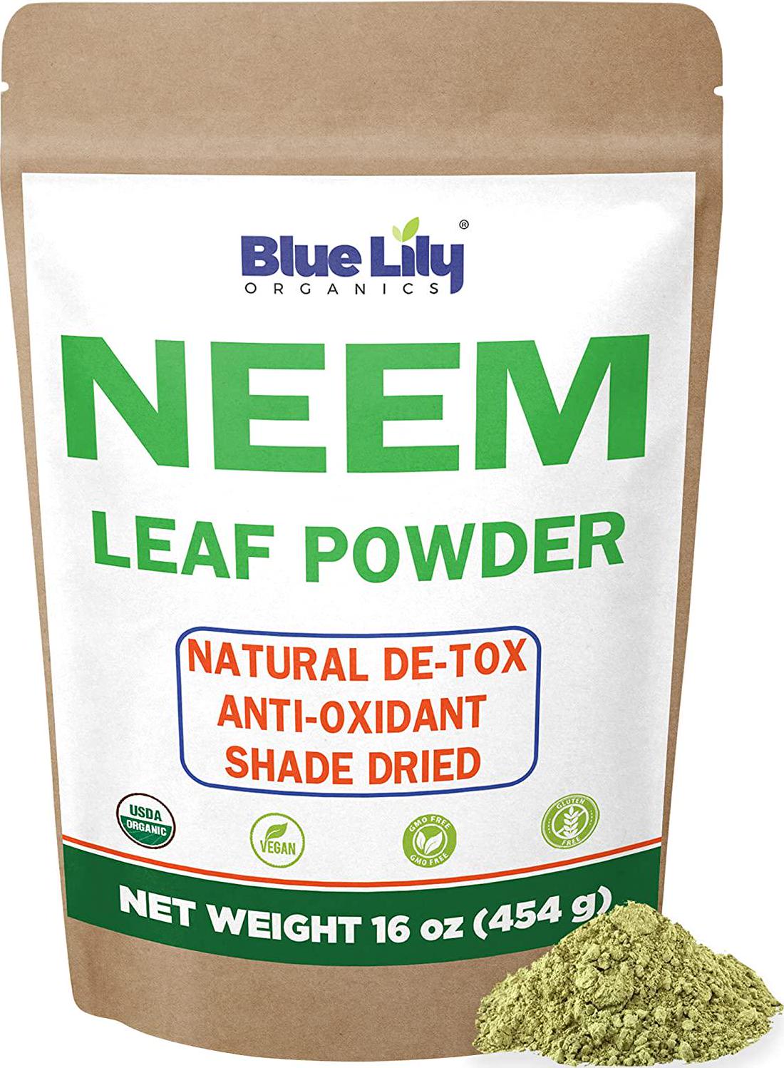 Blue Lily Organics Neem Leaf Powder (Azadirachta indica) 16 oz, 100% Pure, Certified Organic for Hair and Skin