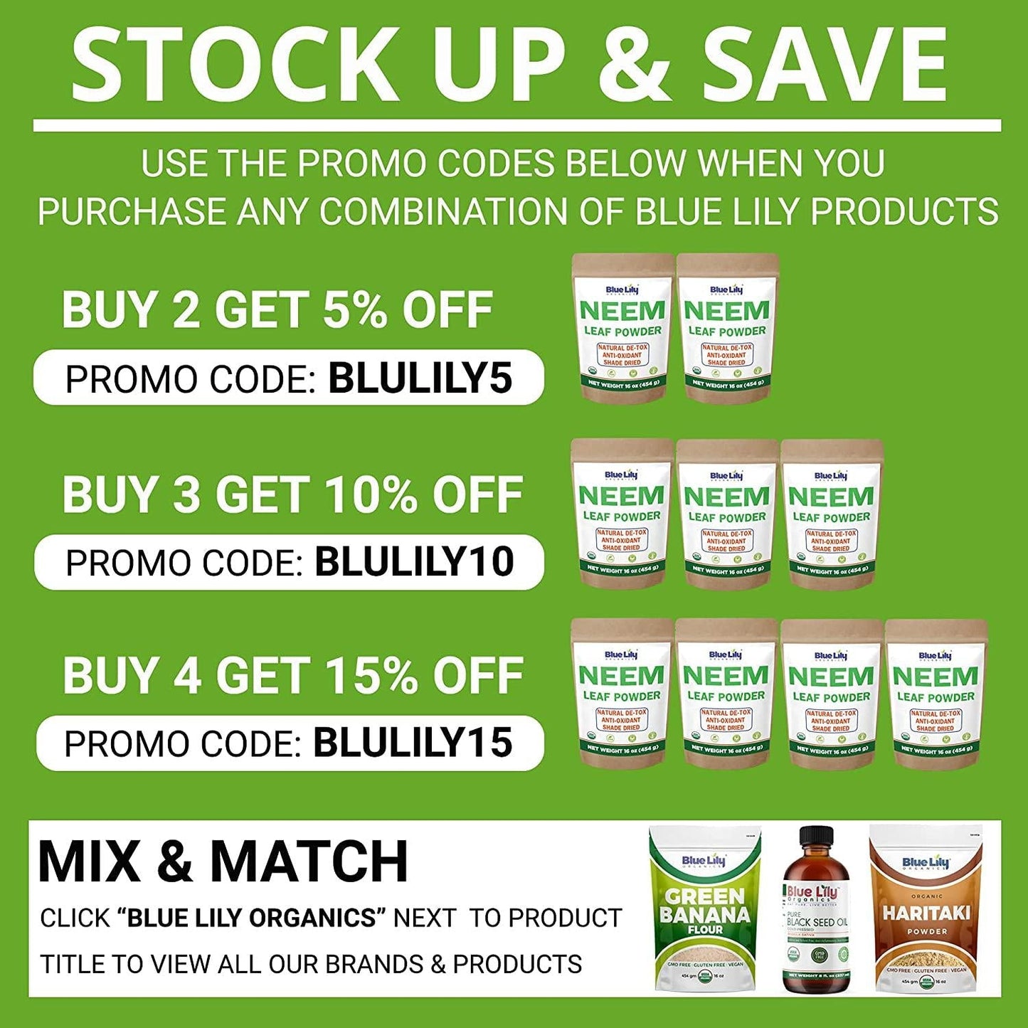 Blue Lily Organics Neem Leaf Powder (Azadirachta indica) 16 oz, 100% Pure, Certified Organic for Hair and Skin