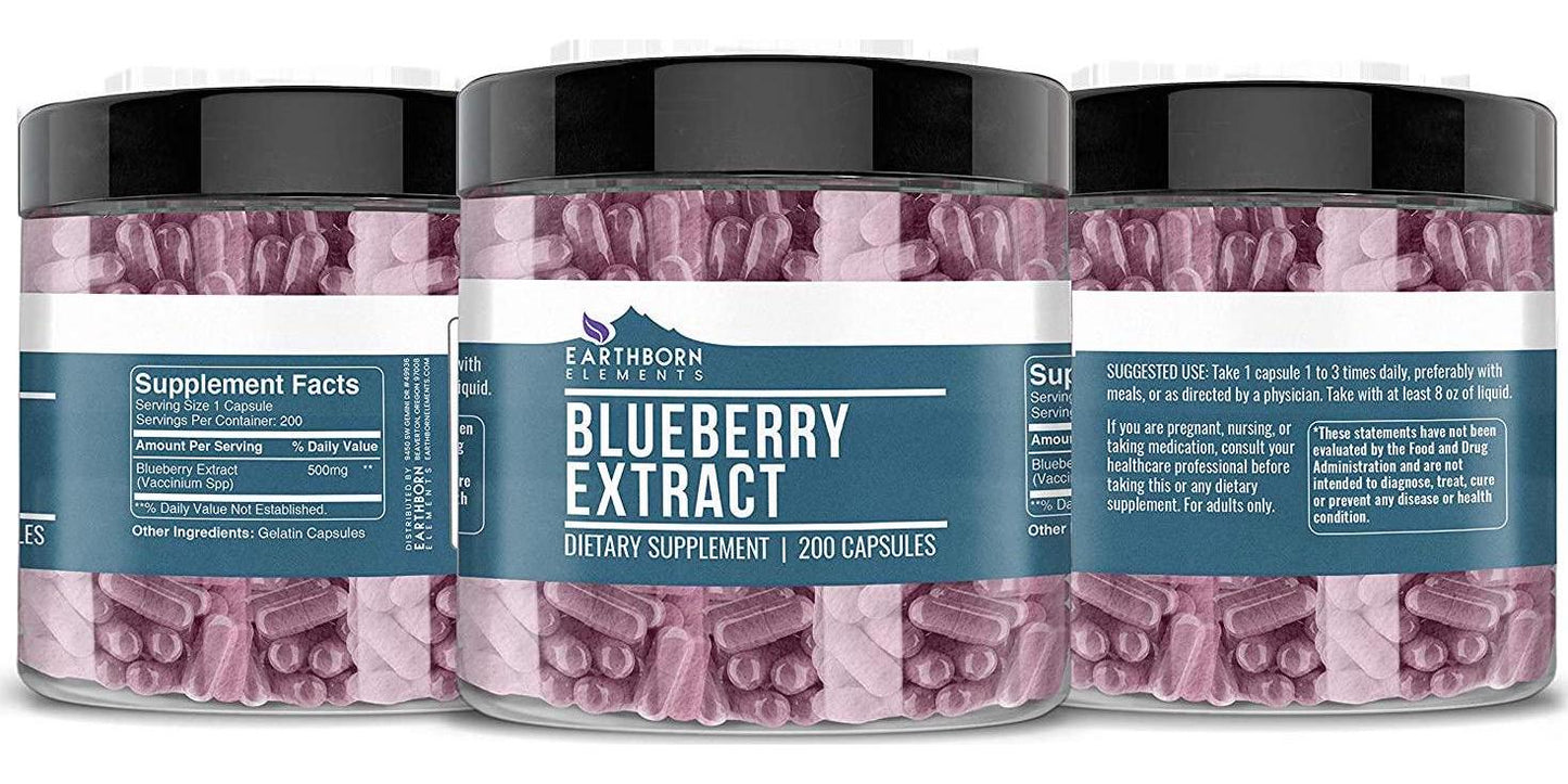 Blueberry 10:1 Extract, 200 Capsules, 500 mg Serving, Naturally Sourced, Non-GMO, Gluten-Free, Potent, No Filler or Additives, Lab-Tested for Purity, Made in USA, Satisfaction Guaranteed